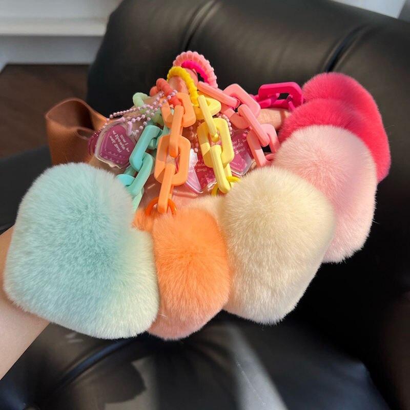 Korean Cartoon Cute Natural Rabbit Fur Heart Bag Charm Chain Keychain Bag Pendant Women Girl Bag Cars Fluffy Keyring Gifts Korean Cartoon Cute Natural Rabbit Fur Heart Bag Charm Chain Keychain Bag Pendant Women Girl Bag Cars Fluffy Keyring Gifts