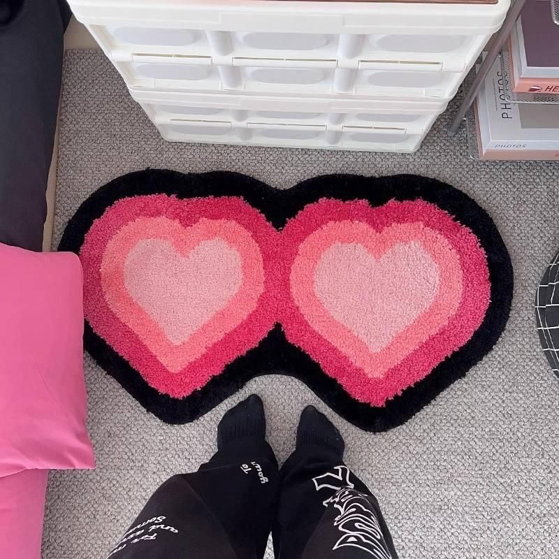 Tufting Black Pink Living Room Carpet Cool Heart Shape Rug Bedroom Bedside Mat Door Floor Anti Slip Pad Aesthetic Home Decor Tufting Black Pink Living Room Carpet Cool Heart Shape Rug Bedroom Bedside Mat Door Floor Anti Slip Pad Aesthetic Home Decor