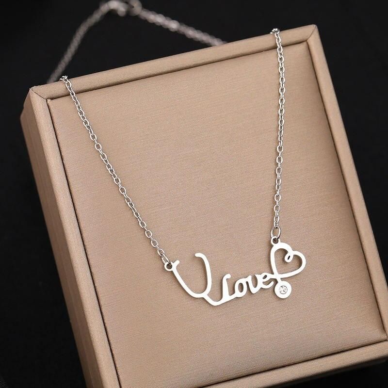 Stainless Steel Necklaces New Design Stethoscope Love Crystal Zircon Pendant High-end Sense Chain Necklace For Women Jewelry Stainless Steel Necklaces New Design Stethoscope Love Crystal Zircon Pendant High-end Sense Chain Necklace For Women Jewelry